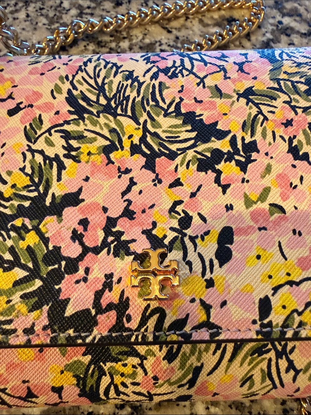 Tory Burch Pink Floral Chain Crossbody Bag with Gold Chain - Picture 7 of 7